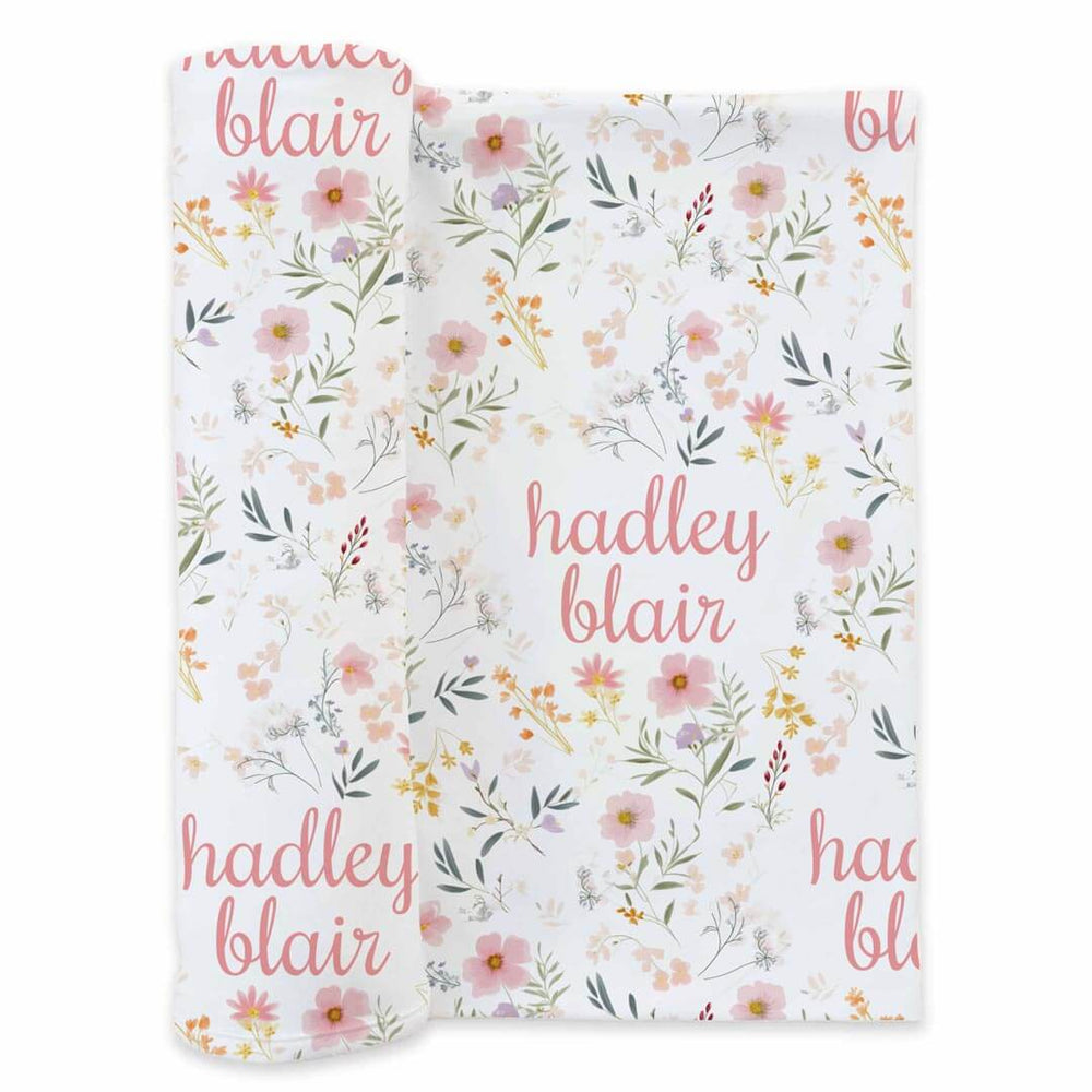 personalized dainty flower print swaddle blanket for newborn