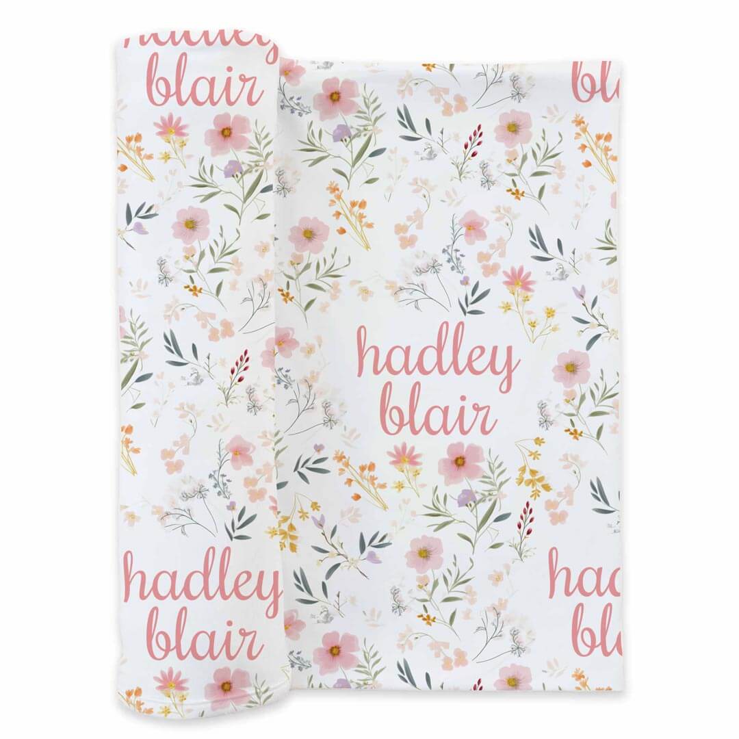 personalized dainty flower print swaddle blanket for newborn