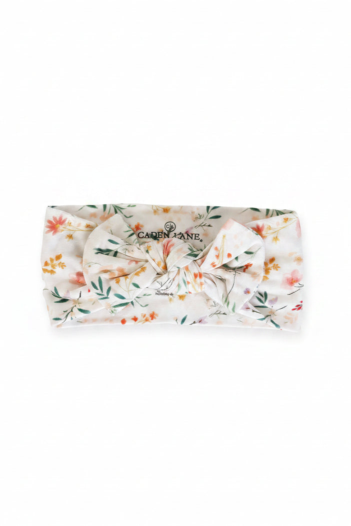 bow headwrap in soft pastel floral print for newborns