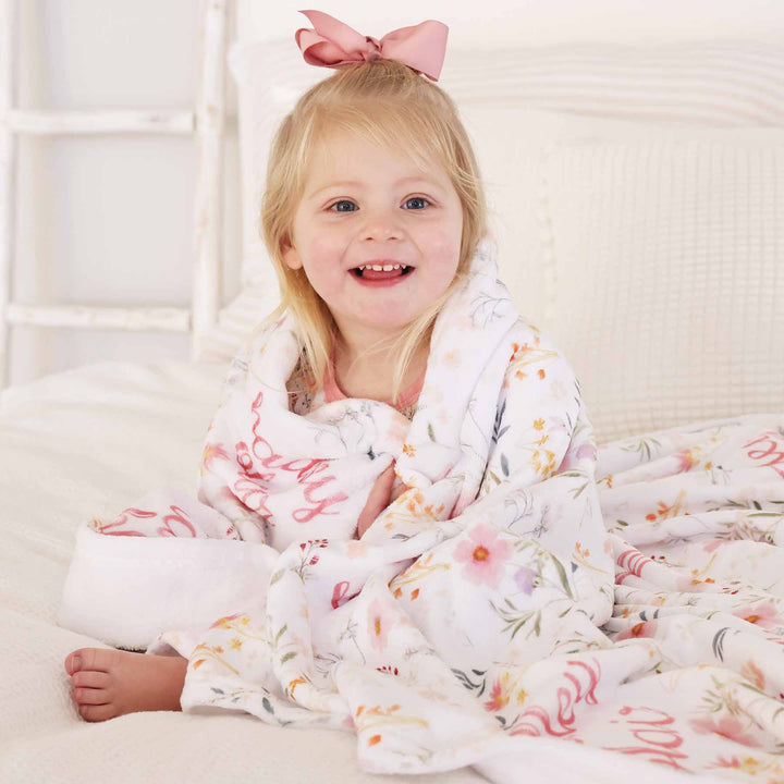 soft wildflower print personalized blanket for girls