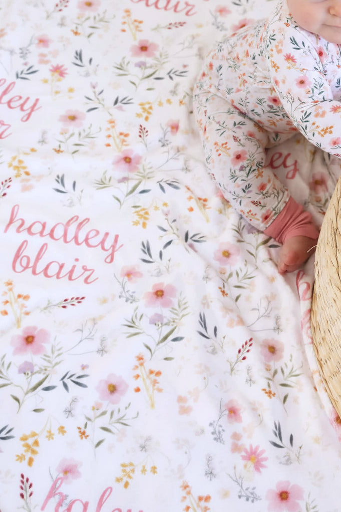 dainty floral print blanket with personalized name for babies