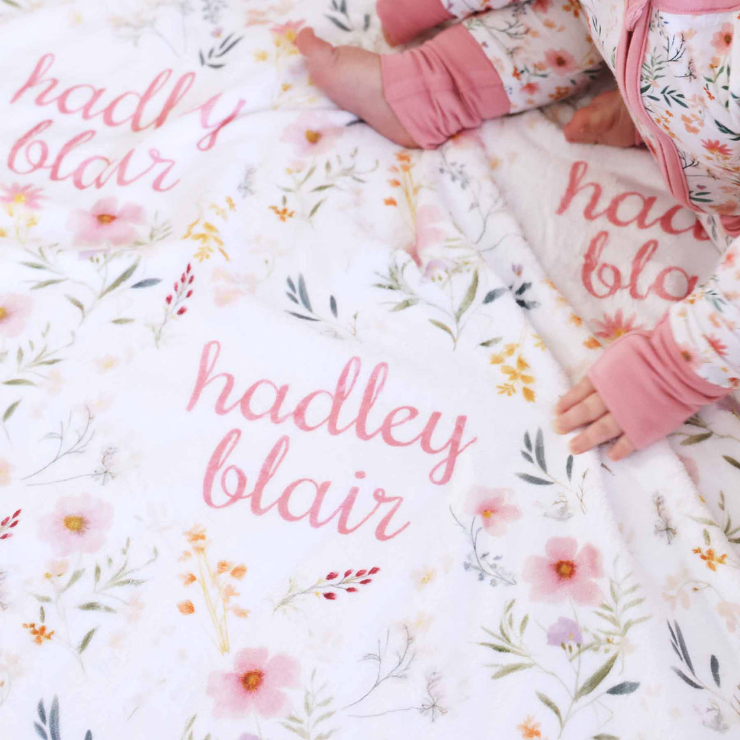 soft personalized blanket with delicate wildflower print for infants and toddlers