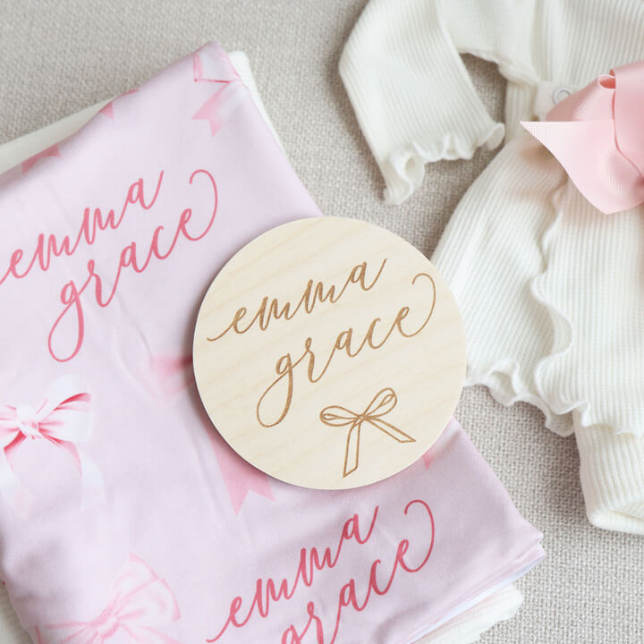 simple bow baby name wood sign announcement 