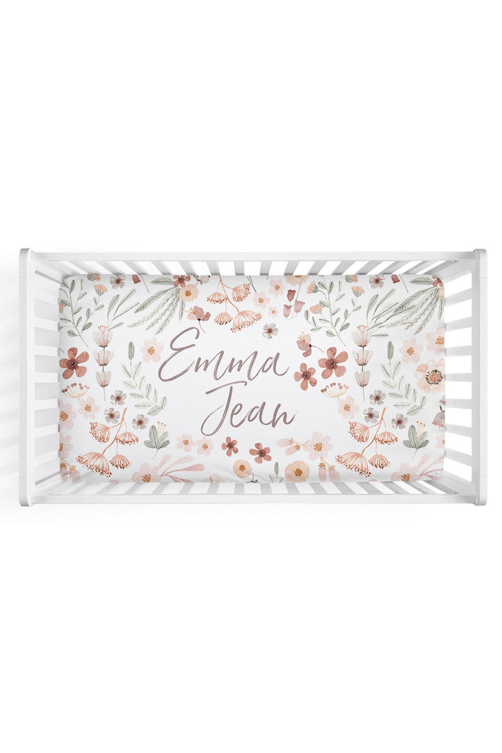 wren's wildflower personalized crib sheet 