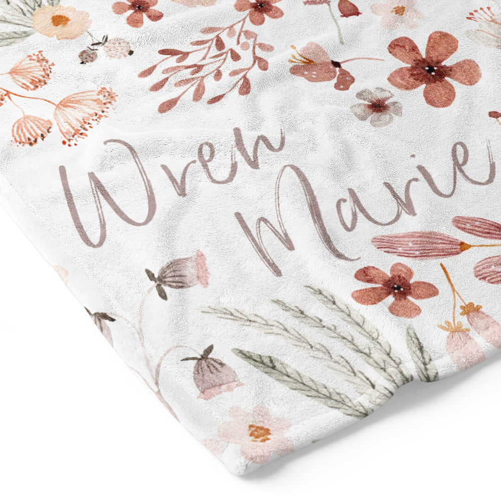 personalized toddler blanket pink and orange wildflowers
