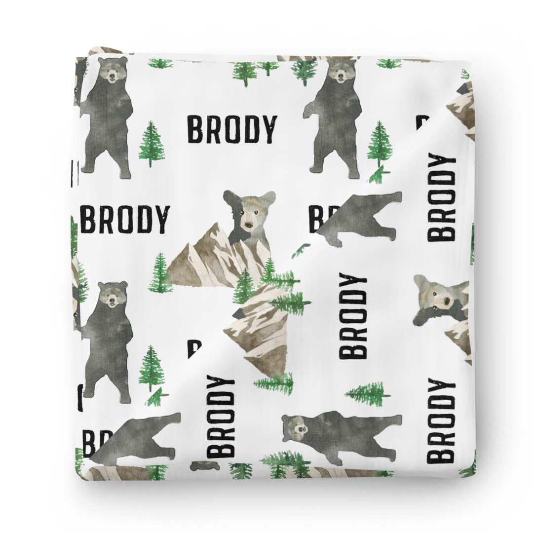 bear and mountain baby name swaddle