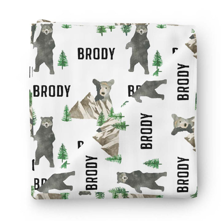bear and mountain baby name swaddle