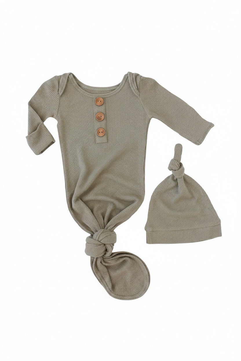 eucalyptus waffle bamboo knot gown and hat set 