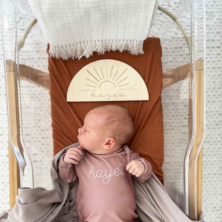 Personalized Half Moon Wood Announcement | Sun