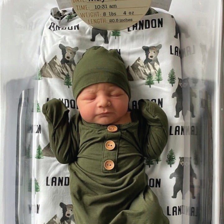 bear and trees personalized swaddle soft
