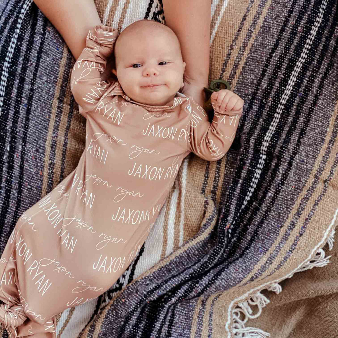 camel personalized knot gown