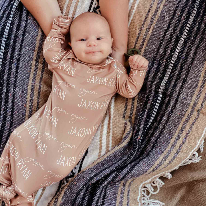 camel personalized knot gown