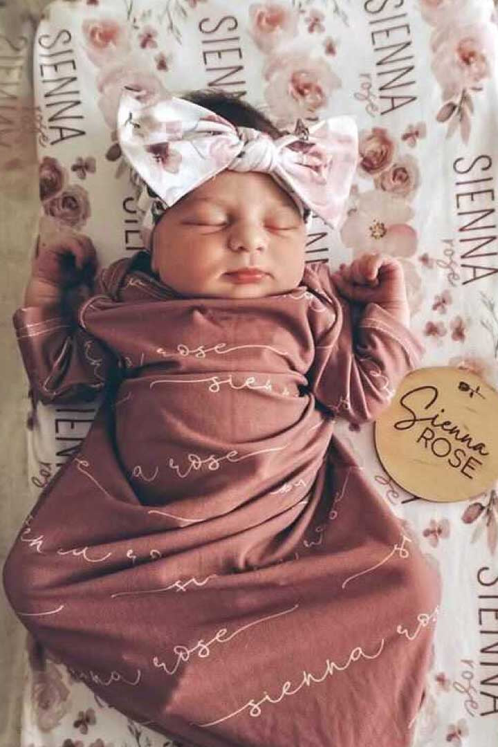 dusty rose newborn gown with name