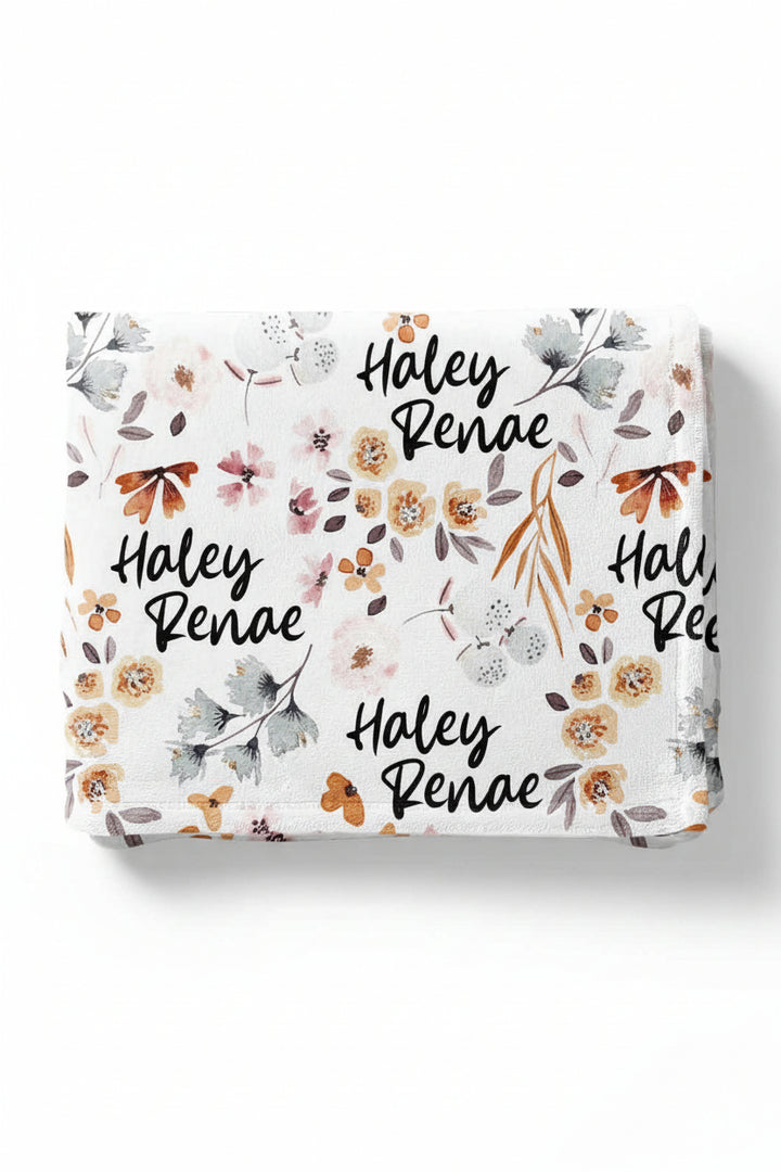 fall floral personalized blanket 