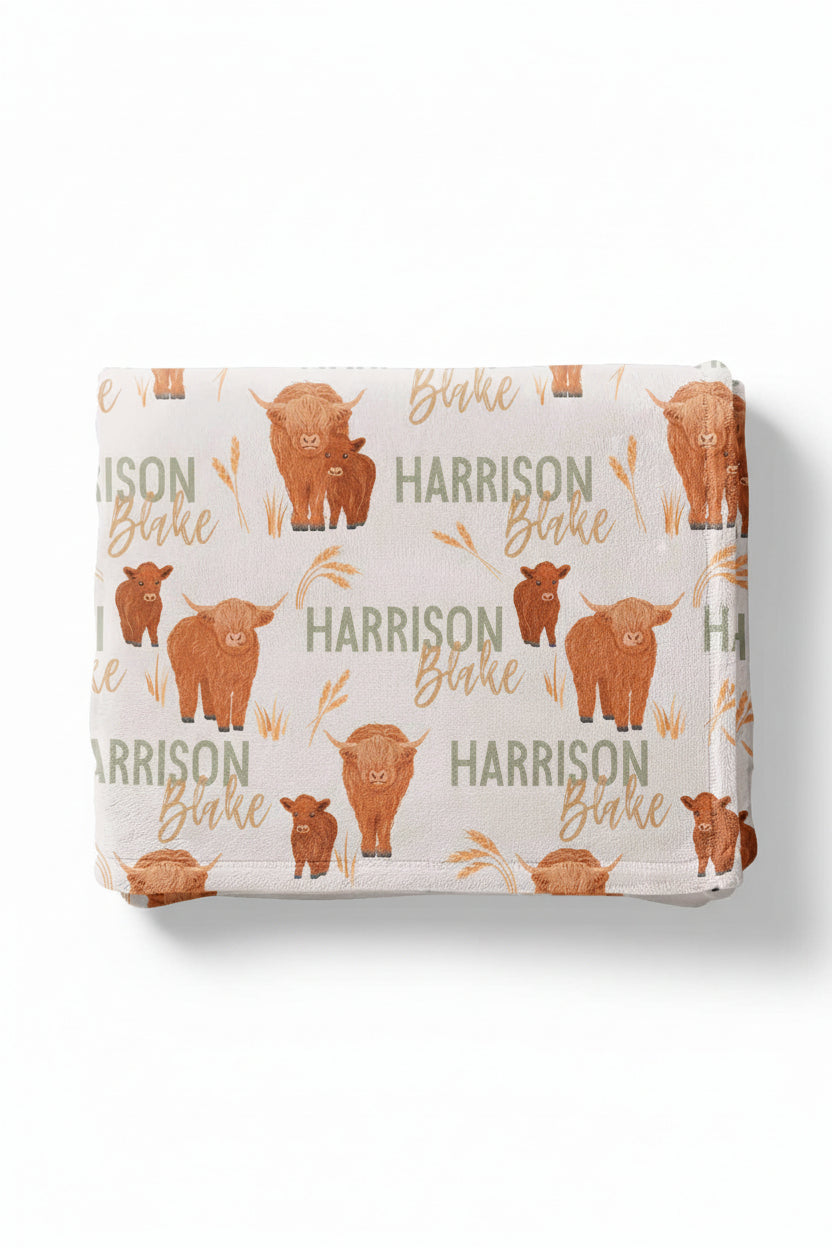 highland cow personalized blanket