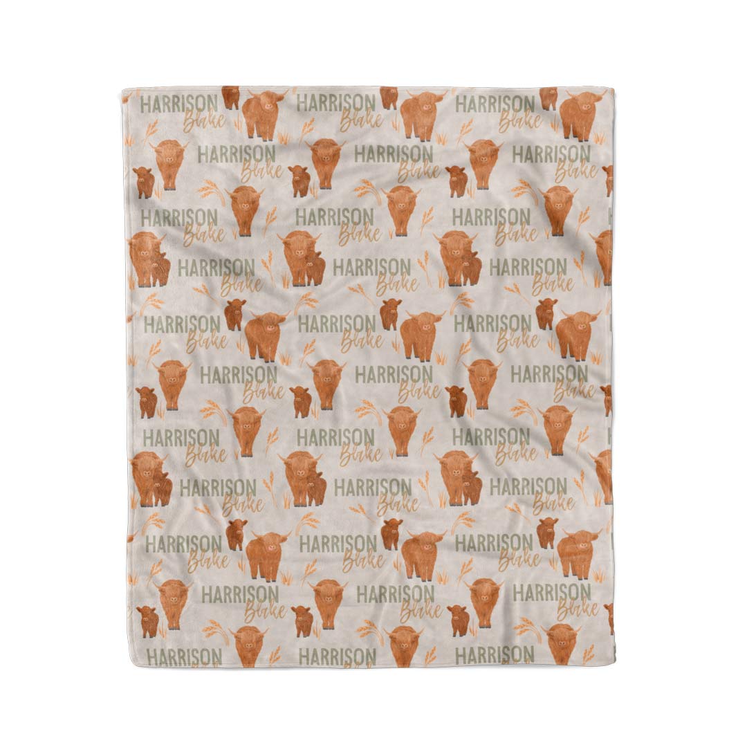 highland cow personalized blanket