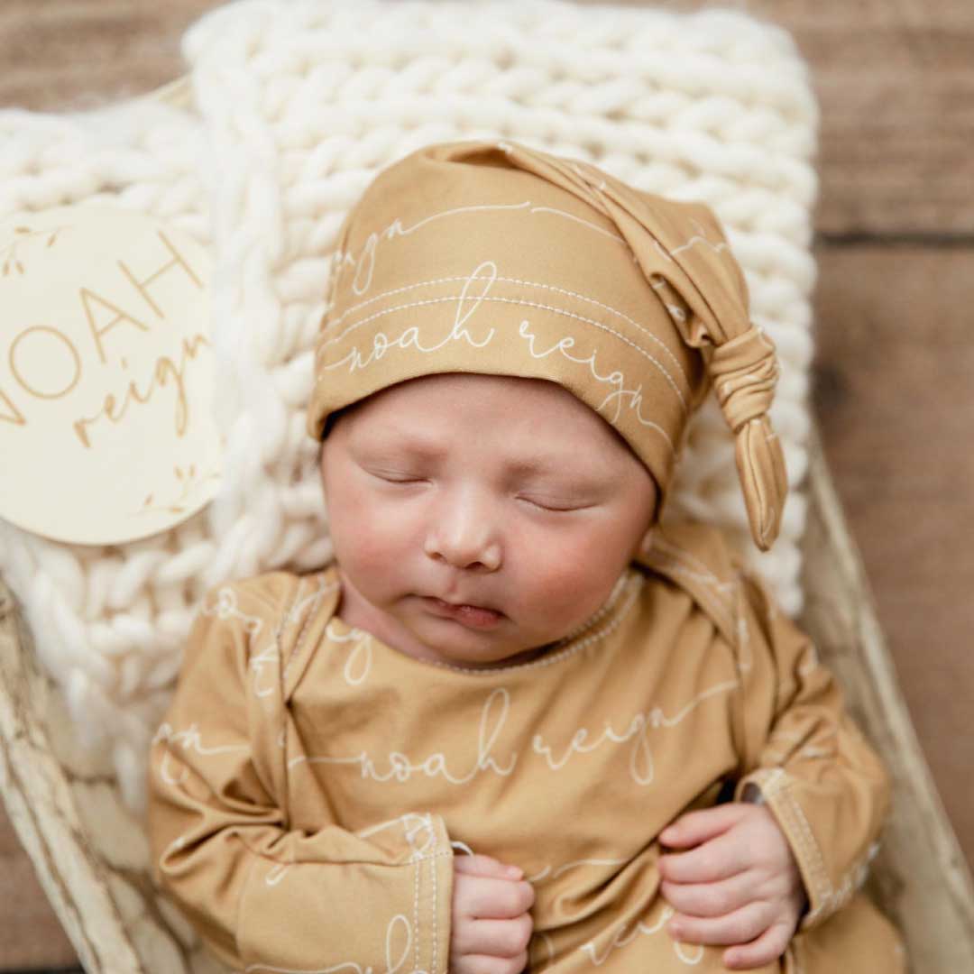 mustard knotted gown personalized