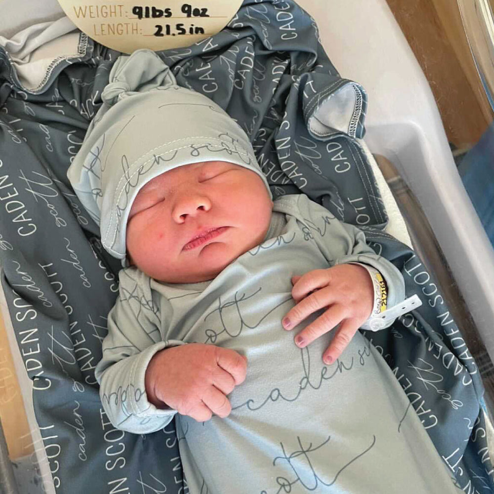 light dusty blue baby boy hospital picture outfit