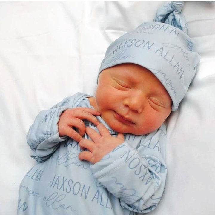 personalized knotted gown for baby boy