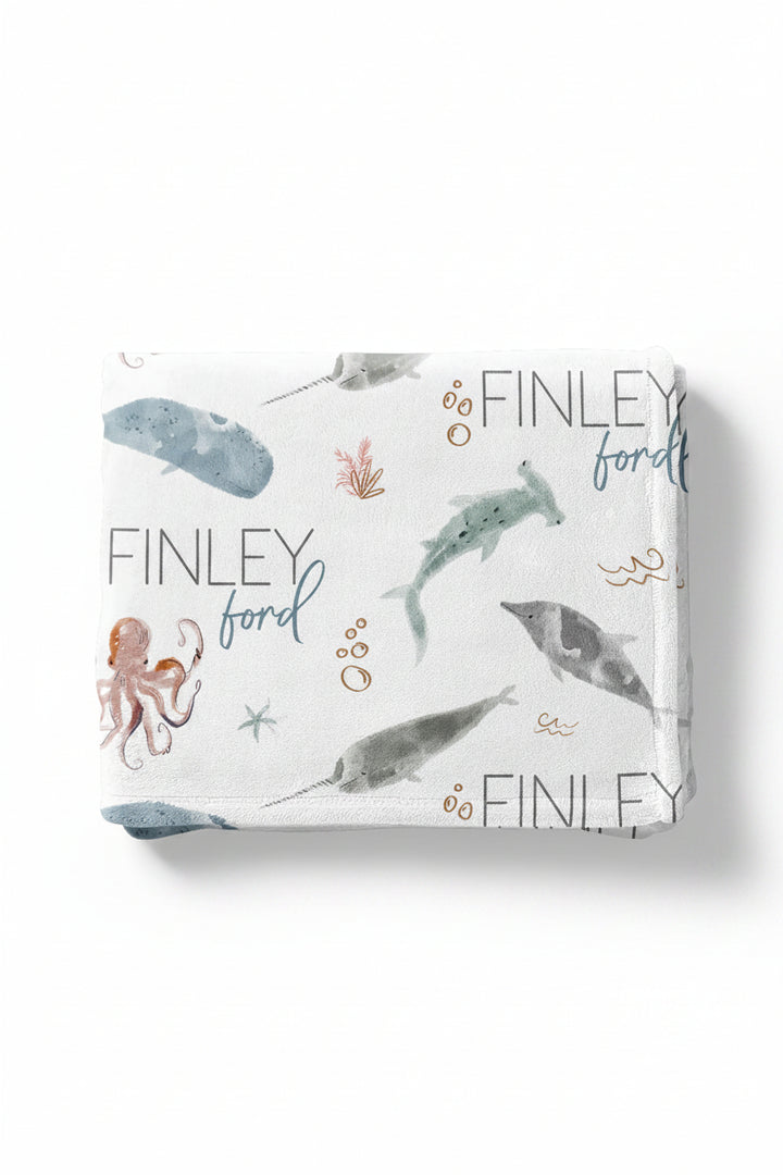 ocean themed personalized stroller blanket for kids