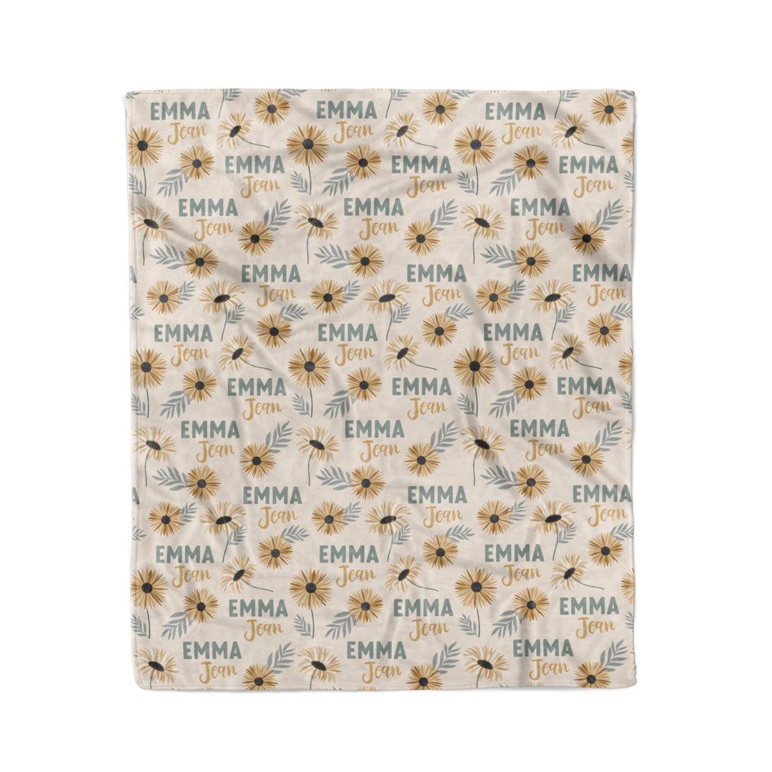 yellow flower personalized kids blanket