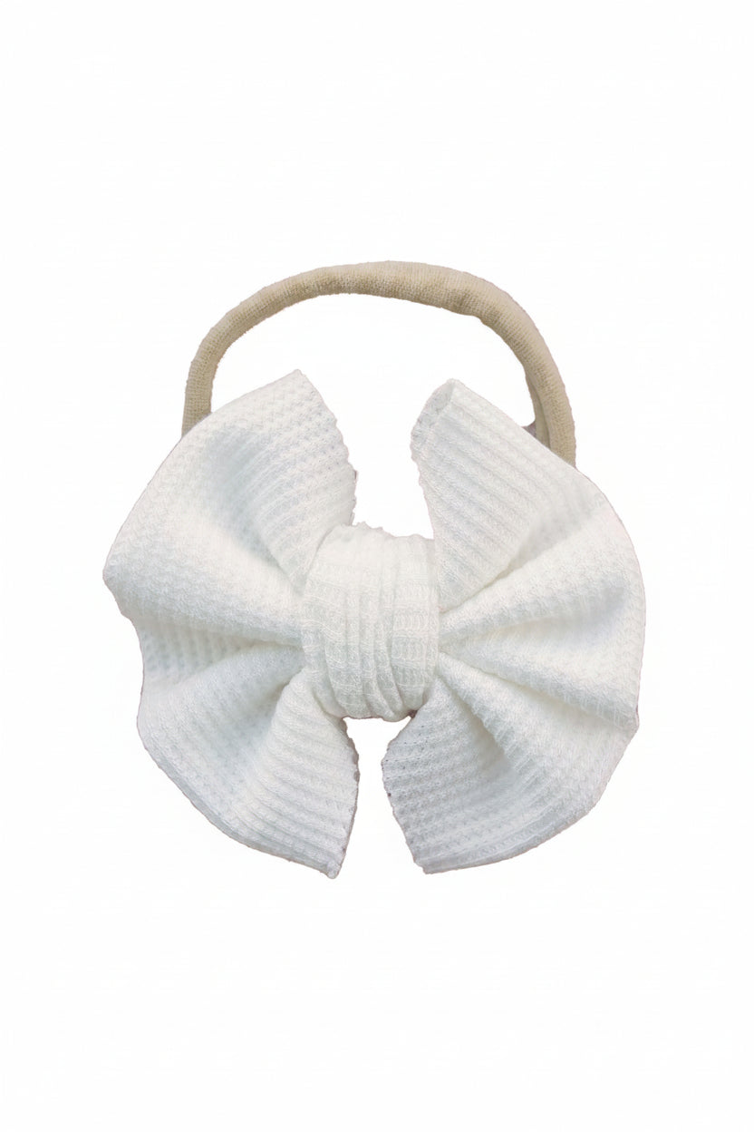 Cloud White Bamboo Waffle Bow Headband
