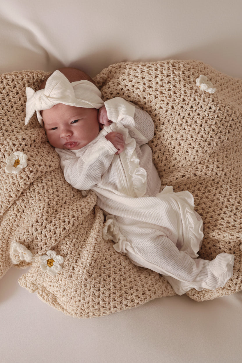 cloud white bamboo ruffle footie 